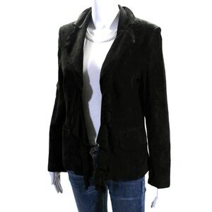 Gian Mori Suede Ruffled Front Collar Black Blazer Jacket GUC Small